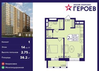 Продам 1-комнатную квартиру, 36.2 м2, Балашиха