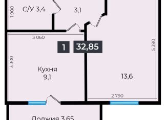 Продажа однокомнатной квартиры, 32.9 м2, Ставрополь, улица Южный Обход, 53В