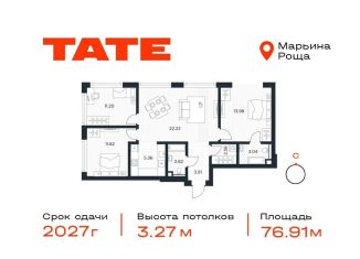 Продается 3-ком. квартира, 76.9 м2, Москва, метро Марьина Роща