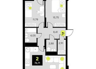 Продажа 2-комнатной квартиры, 76.7 м2, Тюмень, улица Пожарных и Спасателей, 8