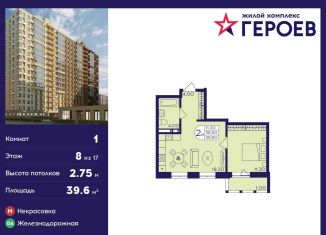 Продажа 1-комнатной квартиры, 39.6 м2, Балашиха, ЖК Героев