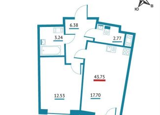 1-комнатная квартира на продажу, 43.8 м2, Мурино