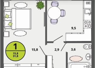 Продам 1-ком. квартиру, 31.8 м2, Тульская область, улица Героя России Горшкова, 9к1