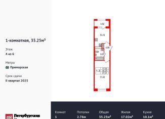 Продается 1-ком. квартира, 35.3 м2, Санкт-Петербург, Василеостровский район, Уральская улица