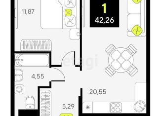 Продаю 1-ком. квартиру, 42.3 м2, Тюмень