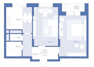 Продается двухкомнатная квартира, 61.6 м2, Воронеж, улица Шишкова, 140Б/17