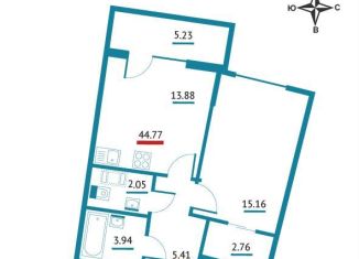 Продам 1-комнатную квартиру, 44.8 м2, Мурино