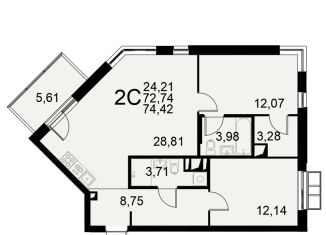 Продается двухкомнатная квартира, 74.4 м2, Тула, Хлебная площадь, Центральный территориальный округ