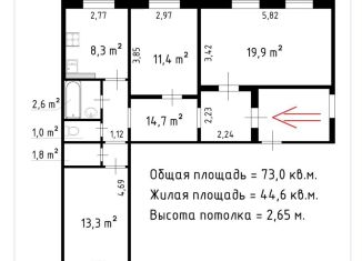 3-комнатная квартира на продажу, 73 м2, Санкт-Петербург, проспект Косыгина, 28к1, муниципальный округ Ржевка