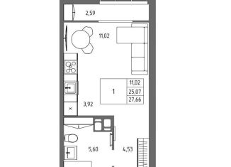 Продам 1-ком. квартиру, 27.7 м2, Волгоград, Дзержинский район