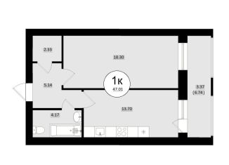 Продается однокомнатная квартира, 47 м2, Самара