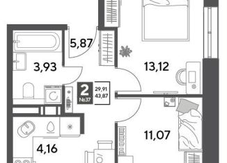 Продажа 2-комнатной квартиры, 43.9 м2, Пушкино