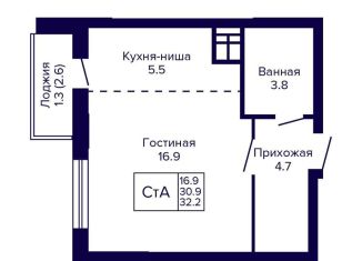 Квартира на продажу студия, 32.2 м2, Новосибирск, Кировский район, улица Бородина, 54