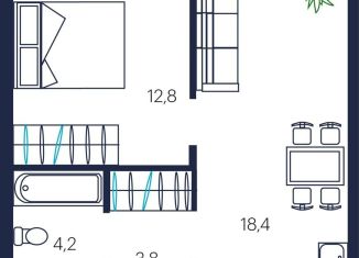 Продаю 1-комнатную квартиру, 41.1 м2, Тюмень, улица Мелиораторов, 6А, Центральный округ