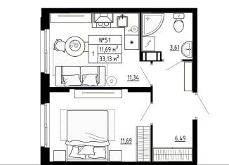 Продам 1-ком. квартиру, 33.1 м2, Ленинградская область