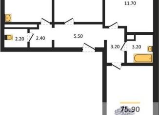 Трехкомнатная квартира на продажу, 75.9 м2, Воронеж, Левобережный район, улица Шидловского, 28