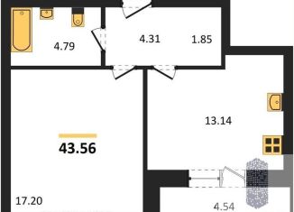 Продаю 1-ком. квартиру, 43.6 м2, Воронеж