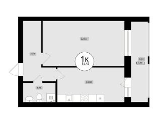 Продается однокомнатная квартира, 51.4 м2, Самара