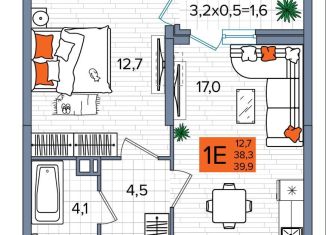 Продается 1-ком. квартира, 39.9 м2, Краснодар