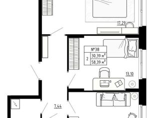 Продам 2-комнатную квартиру, 58.4 м2, Ленинградская область