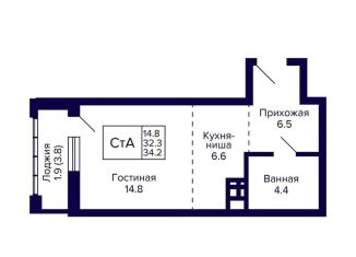 Квартира на продажу студия, 34.2 м2, Новосибирская область, улица Фрунзе, с1