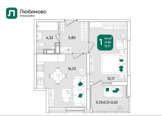 Продам 1-ком. квартиру, 43 м2, Краснодарский край, микрорайон Любимово, 7