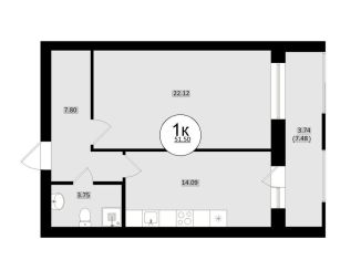 Продается однокомнатная квартира, 51.5 м2, Самара