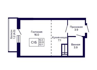 Продажа квартиры студии, 32.1 м2, Новосибирск, Кировский район, улица Бородина, 54