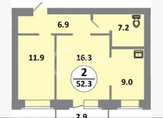 Продается двухкомнатная квартира, 52.3 м2, Красноярск, проспект 60 лет Образования СССР, 48