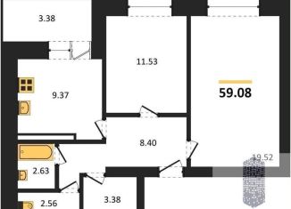 Продается 2-комнатная квартира, 59.1 м2, Воронеж, Советский район, улица Курчатова, 26Б