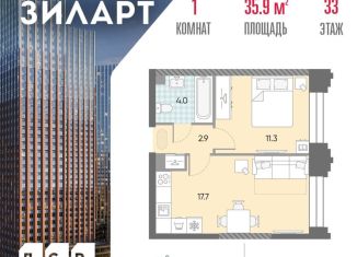 1-комнатная квартира на продажу, 35.9 м2, Москва, метро Тульская, жилой комплекс Зиларт, 21/22