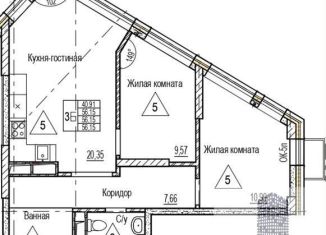 2-комнатная квартира на продажу, 56.2 м2, Воронеж, Железнодорожный район, набережная Чуева, 7