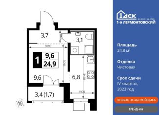 Продам квартиру студию, 24.8 м2, Люберцы, Рождественская улица, 10, ЖК 1-й Лермонтовский