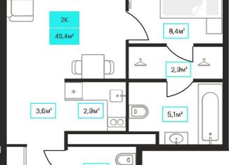 Продается 2-ком. квартира, 45.4 м2, Тюмень, Калининский округ, Червишевский тракт, 25