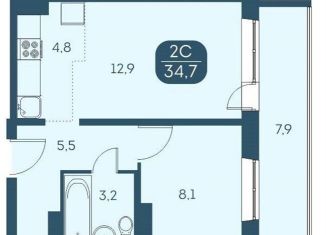 Продам однокомнатную квартиру, 34.6 м2, Новосибирск, Междуреченская улица, 7/1