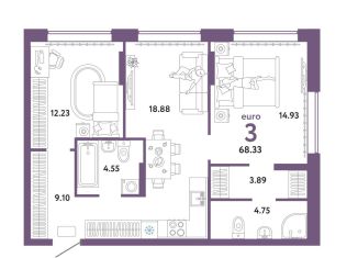 Продажа 3-ком. квартиры, 68.3 м2, Тюменская область