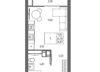 Продаю 1-ком. квартиру, 26.9 м2, Волгоград, Дзержинский район