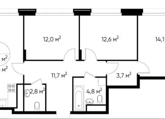 Продается 3-комнатная квартира, 81.3 м2, деревня Рассказовка, деревня Рассказовка, 1