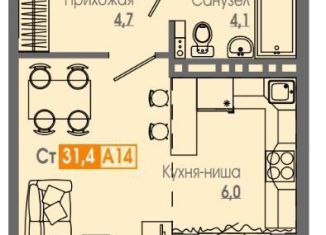 Продается однокомнатная квартира, 31.4 м2, Красноярск, Кировский район