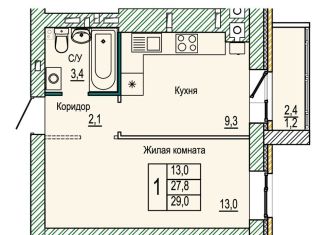 Продам однокомнатную квартиру, 29 м2, Волгоград