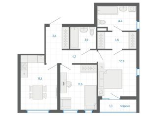 Продажа 2-ком. квартиры, 61.3 м2, Екатеринбург, метро Чкаловская, улица Академика Парина, 12/6