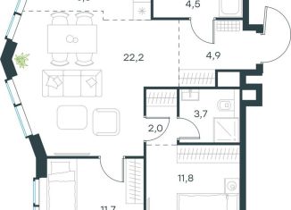 Продается 2-ком. квартира, 67.6 м2, Москва, метро Мичуринский проспект, жилой комплекс Левел Мичуринский, к11