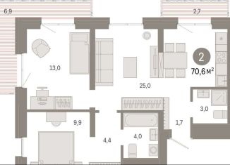 Продам двухкомнатную квартиру, 70.5 м2, Екатеринбург, метро Геологическая