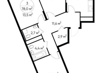 Продаю 3-ком. квартиру, 78 м2, Москва, деревня Рассказовка, 1