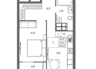 Продается 1-ком. квартира, 40.4 м2, Волгоград, Дзержинский район