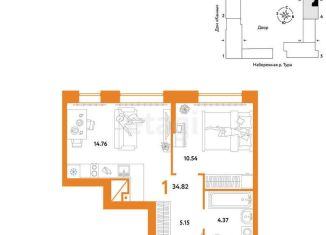 1-ком. квартира на продажу, 34.8 м2, Тюмень