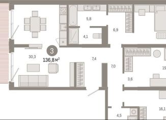 Продажа 3-комнатной квартиры, 136.8 м2, Новосибирск, метро Студенческая