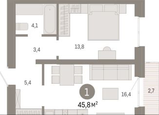 Продам 1-ком. квартиру, 45.7 м2, Екатеринбург, метро Чкаловская