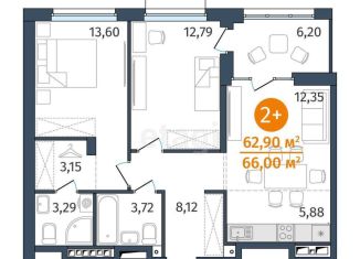 2-ком. квартира на продажу, 62.9 м2, Тюмень, Центральный округ, улица Тимофея Кармацкого, 17