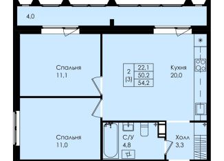 Продаю 2-ком. квартиру, 54.2 м2, Ленинградская область, улица Просвещения, 2